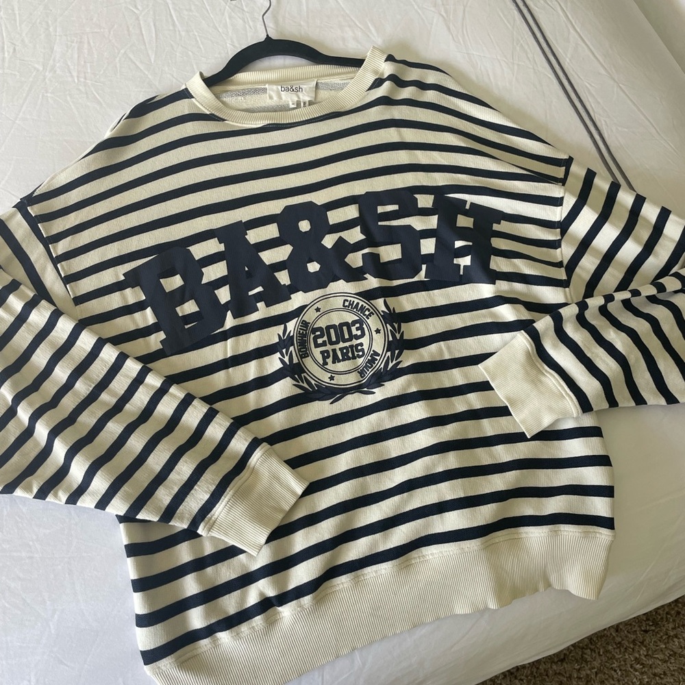 ba&sh Navy and Cream Striped Sweatshirt